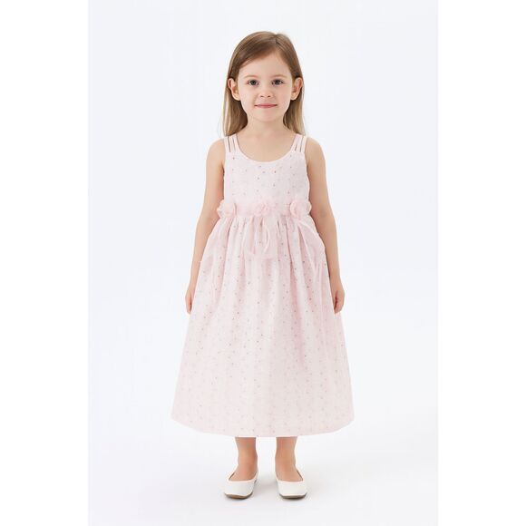 Bonnie Jean girls pink eyelet bow dress Size 4 tie back zip spring summer - Picture 1 of 9